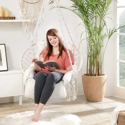 Hangstoel, Hangschommel, Hangstoel Met Een Dik Kussen, Tot 120 Kg Belastbaar, Voor Tuin, Balkon, Woonkamer, Terras, Scandinavische Stijl, Modern, Beige HMDC042M01 -Philips Hue Winkel 1200x1200 581