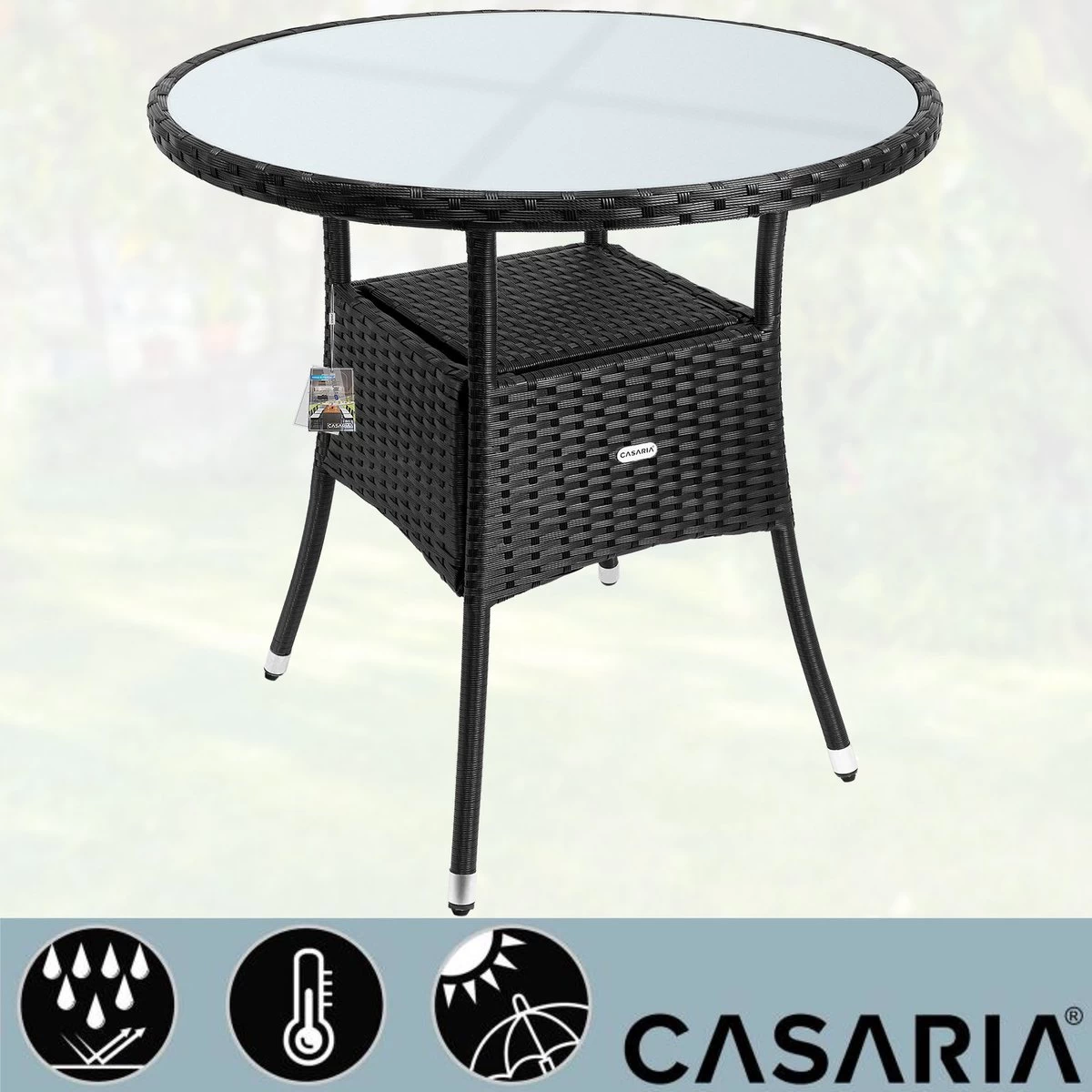 Casaria Polyrattan Bijzettafel 80cm Rond - 5mm Veiligheidsglas – Zwart 7 Casaria Polyrattan Bijzettafel 80cm Rond - 5mm Veiligheidsglas – Zwart - Afbeelding 5
