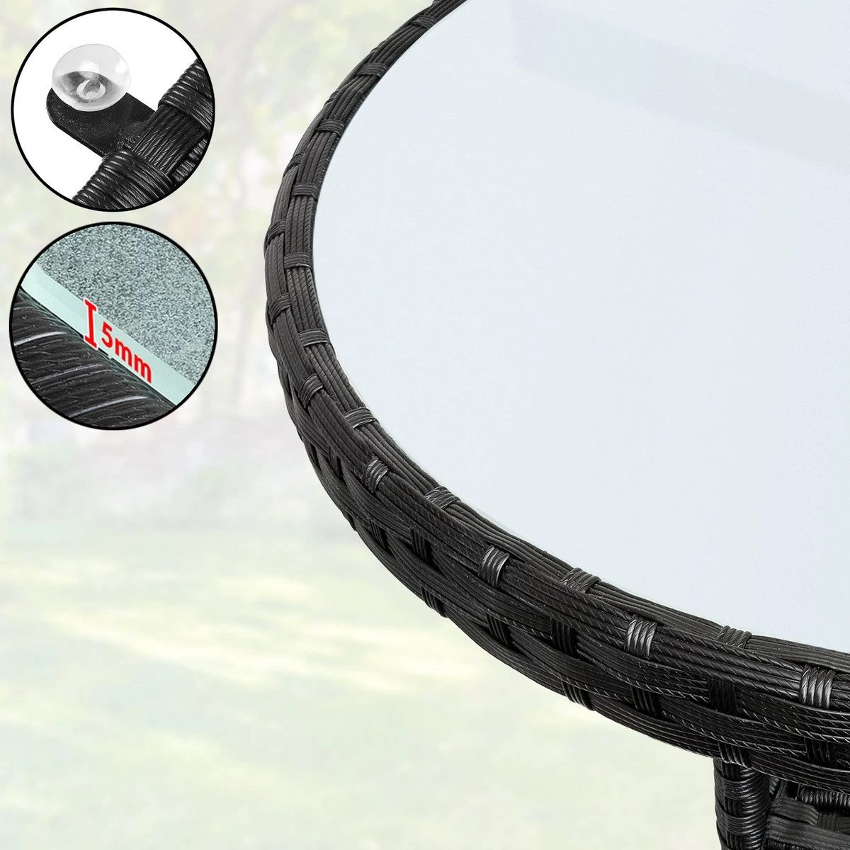 Casaria Polyrattan Bijzettafel 80cm Rond - 5mm Veiligheidsglas – Zwart 9 Casaria Polyrattan Bijzettafel 80cm Rond - 5mm Veiligheidsglas – Zwart - Afbeelding 7