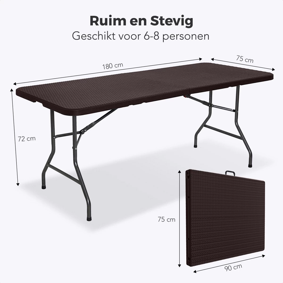 LifeGoods Klaptafel - Inklapbaar - 180 Cm - 6 Tot 8 Personen - Bruin 6 LifeGoods Klaptafel - Inklapbaar - 180 Cm - 6 Tot 8 Personen - Bruin - Afbeelding 4