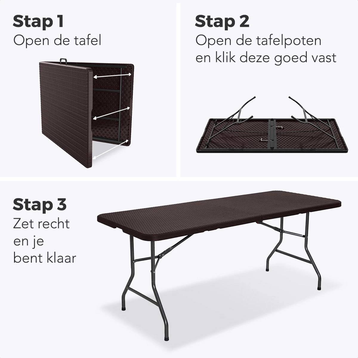 LifeGoods Klaptafel - Inklapbaar - 180 Cm - 6 Tot 8 Personen - Bruin 8 LifeGoods Klaptafel - Inklapbaar - 180 Cm - 6 Tot 8 Personen - Bruin - Afbeelding 6