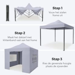 LifeGoods Partytent - 3x3 M - Zijwanden - Easy Up - Opvouwbaar - Waterdicht - Draagtas Met Wieltjes - Donkergrijs -Philips Hue Winkel 1200x1200 856