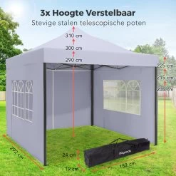 LifeGoods Partytent - 3x3 M - Zijwanden - Easy Up - Opvouwbaar - Waterdicht - Draagtas Met Wieltjes - Donkergrijs -Philips Hue Winkel 1200x1200 858