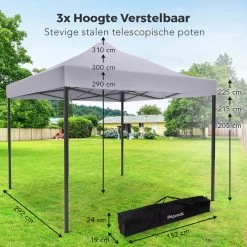 LifeGoods Partytent - 3x3 M - Easy Up - Opvouwbaar - Waterdicht - Draagtas Met Wieltjes - Donkergrijs -Philips Hue Winkel 1200x1200 866