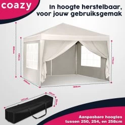 Waterdichte Partytent 3x3 Meter Opvouwbaar Met Zijwanden- Paviljoen Met Zijpanelen - Easy Up - Pop-up Tent Met Haringen, Touw En Anti Slip Poten -Philips Hue Winkel 1200x1200 882