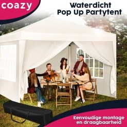 Waterdichte Partytent 3x3 Meter Opvouwbaar Met Zijwanden- Paviljoen Met Zijpanelen - Easy Up - Pop-up Tent Met Haringen, Touw En Anti Slip Poten -Philips Hue Winkel 1200x1200 884