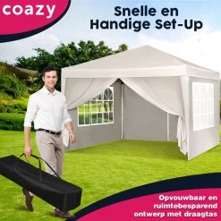Waterdichte Partytent 3x3 Meter Opvouwbaar Met Zijwanden- Paviljoen Met Zijpanelen - Easy Up - Pop-up Tent Met Haringen, Touw En Anti Slip Poten -Philips Hue Winkel 1200x1200 885