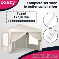 Waterdichte Partytent 3x3 Meter Opvouwbaar Met Zijwanden- Paviljoen Met Zijpanelen - Easy Up - Pop-up Tent Met Haringen, Touw En Anti Slip Poten -Philips Hue Winkel 1200x1200 886