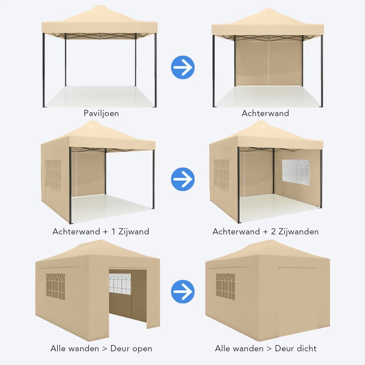 LifeGoods Partytent - 3x4.5 M - Zijwanden - Easy Up - Opvouwbaar - Waterdicht - Draagtas Met Wieltjes - Beige 9 LifeGoods Partytent - 3x4.5 M - Zijwanden - Easy Up - Opvouwbaar - Waterdicht - Draagtas Met Wieltjes - Beige - Afbeelding 7