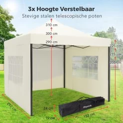 LifeGoods Partytent - 3x3 M - Zijwanden - Easy Up - Opvouwbaar - Waterdicht - Draagtas Met Wieltjes - Beige -Philips Hue Winkel 1200x1200 916