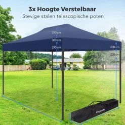 LifeGoods Partytent - 3x4.5 M - Easy Up - Opvouwbaar - Waterdicht - Draagtas Met Wieltjes - Donkerblauw -Philips Hue Winkel 1200x1200 945