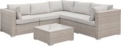Alice's Garden Loungeset Napoli - 5 Plaatsen - Wicker - 6 Elementen - Beige/Beige