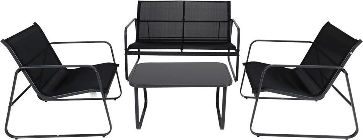 Tuin Meubelen Loungeset - 4 Persoons - Tuinset - Comfort - Zwart - Tafel Glazen Blad - Stoelen - Sofa - Bank - 4-delig 3 Tuin Meubelen Loungeset - 4 Persoons - Tuinset - Comfort - Zwart - Tafel Glazen Blad - Stoelen - Sofa - Bank - 4-delig