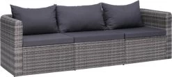 VidaXL 3-delige Loungeset Met Kussens Poly Rattan Grijs