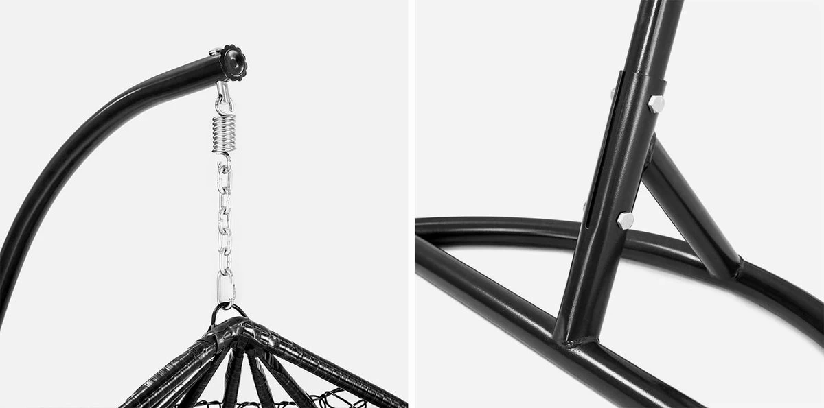 Hangstoel - Ei Stoel - Met Frame - Zwart Beige - Tot 125 Kg 8 Hangstoel - Ei Stoel - Met Frame - Zwart Beige - Tot 125 Kg - Afbeelding 6