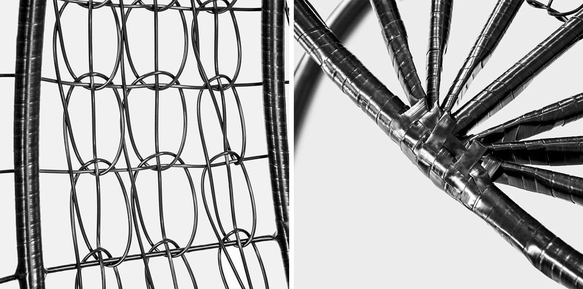 Hangstoel - Ei Stoel - Met Frame - Zwart Beige - Tot 125 Kg 4 Hangstoel - Ei Stoel - Met Frame - Zwart Beige - Tot 125 Kg - Afbeelding 2