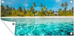 Wanddecoratie Buiten Strand - Palmbomen - Zee - 160x80 Cm - Tuindoek - Buitenposter