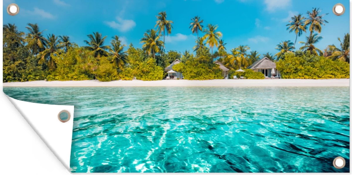 Wanddecoratie Buiten Strand - Palmbomen - Zee - 160x80 Cm - Tuindoek - Buitenposter 3 Wanddecoratie Buiten Strand - Palmbomen - Zee - 160x80 Cm - Tuindoek - Buitenposter