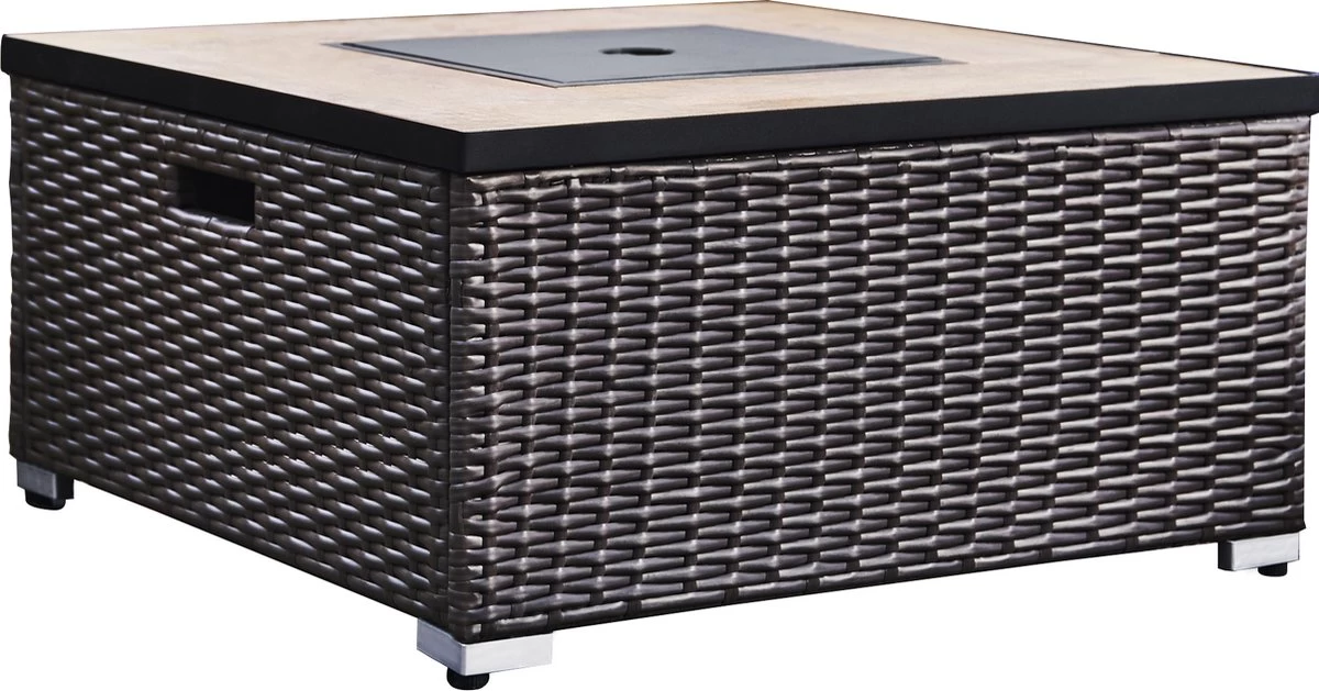 Teamson Home Vierkant Propaan Gas Vuurtafel - Vuurkorf Buiten - Geen Rook - Terrashaard - Rotan/Metaal - Met Windscherm, Lavastenen & Omslag 11 Teamson Home Vierkant Propaan Gas Vuurtafel - Vuurkorf Buiten - Geen Rook - Terrashaard - Rotan/Metaal - Met Windscherm, Lavastenen & Omslag - Afbeelding 9