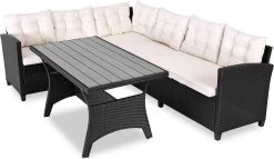 Casaria Polyrattan Tuinset - 15 Delig Voor 6 Personen – Crème Zwart
