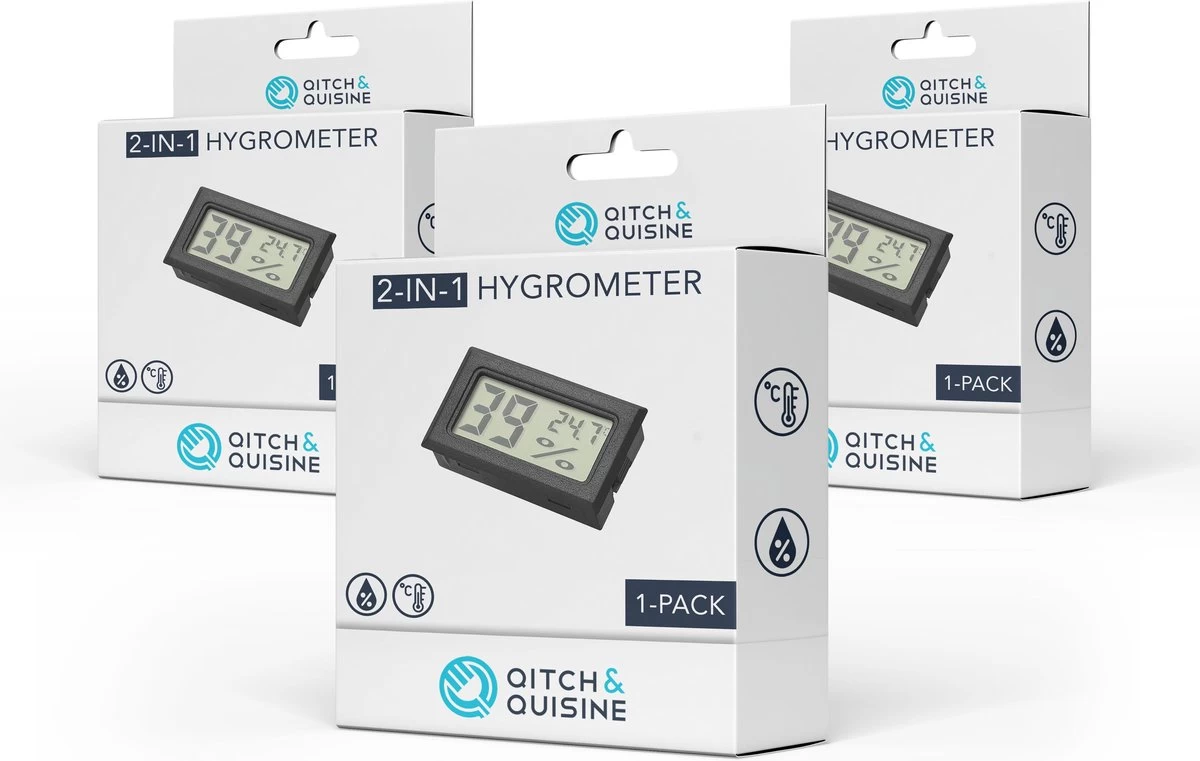 Qitch&Quisine - Hygro - Vochtmeter - Hygrometer - Hygrometer Met Batterijen - Zwart - Inclusief Thermometer - Digitale Luchtvochtigheidsmeter - Voor Binnen & Buiten - 2 In 1 - Set Van 3 11 Qitch&Quisine - Hygro - Vochtmeter - Hygrometer - Hygrometer Met Batterijen - Zwart - Inclusief Thermometer - Digitale Luchtvochtigheidsmeter - Voor Binnen & Buiten - 2 In 1 - Set Van 3 - Afbeelding 9