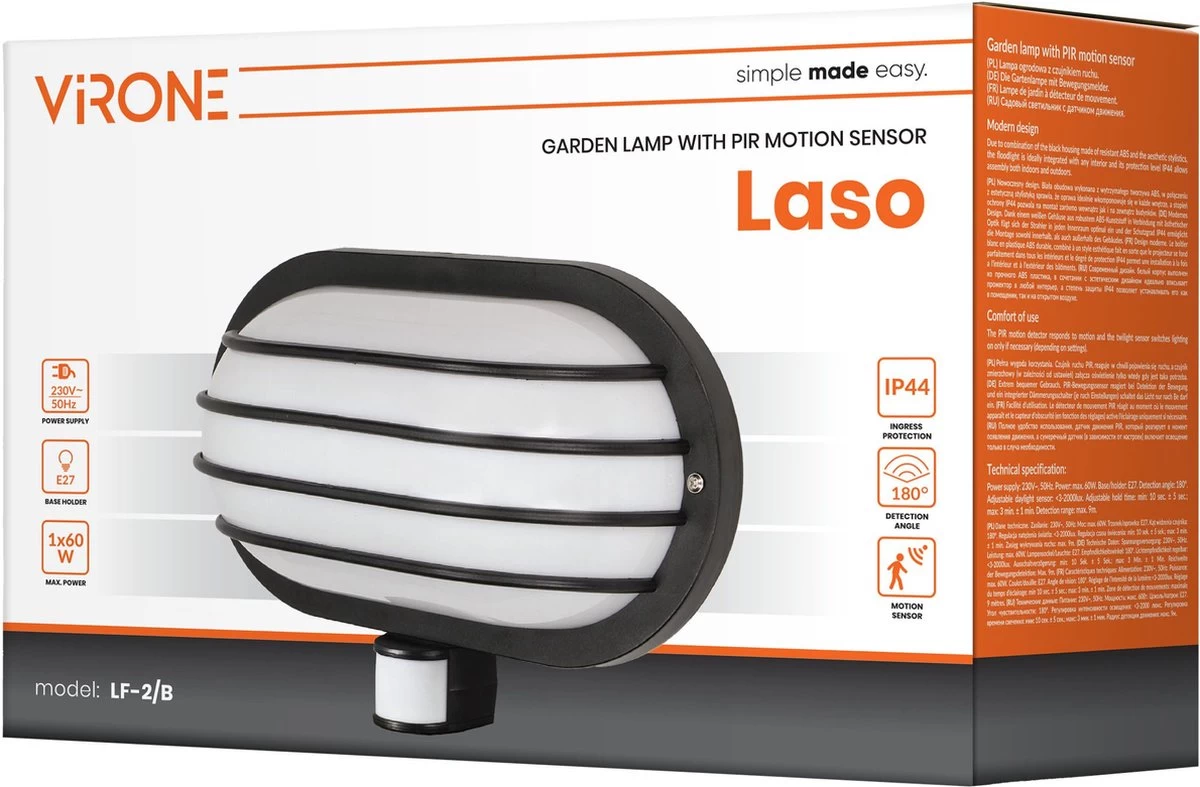 Buitenlamp Met Bewegingssensor LASO - Tuinverlichting 180° - Buitenverlichting Met IP44 - Wandlamp Buiten - Muurlamp 230 Volt Voor Max. 60 Watt - Zwart 6 Buitenlamp Met Bewegingssensor LASO - Tuinverlichting 180° - Buitenverlichting Met IP44 - Wandlamp Buiten - Muurlamp 230 Volt Voor Max. 60 Watt - Zwart - Afbeelding 4
