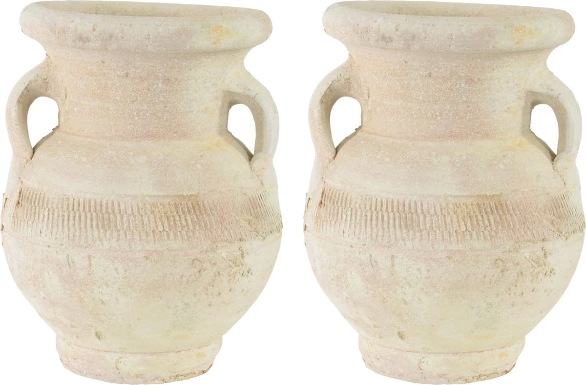 Buiten Amfoor/amfora Kruik Creme Wit Keramiek 25 Cm - Aardewerk Tuindecoratie - Amforen/amforas Voor Buiten/tuin 8 Buiten Amfoor/amfora Kruik Creme Wit Keramiek 25 Cm - Aardewerk Tuindecoratie - Amforen/amforas Voor Buiten/tuin - Afbeelding 6