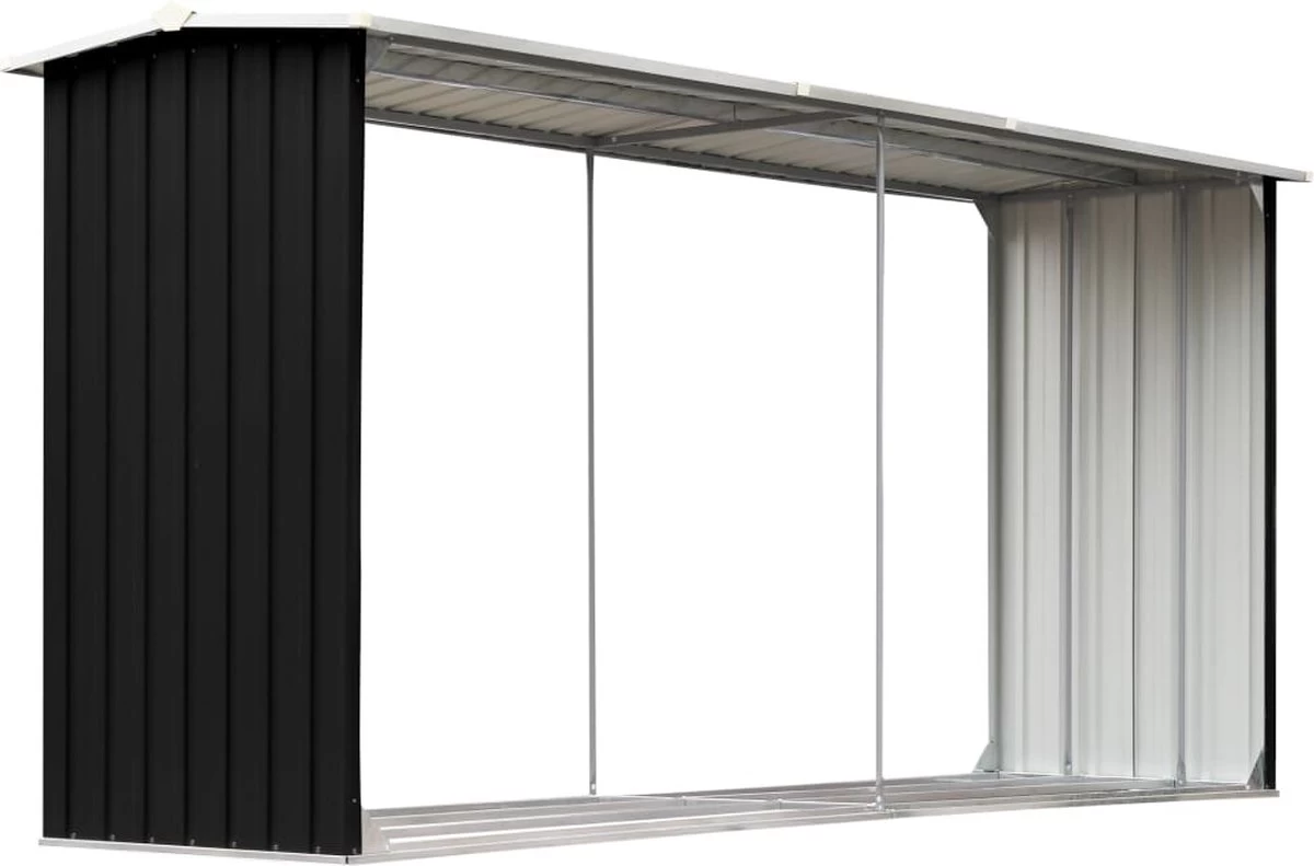 VidaXL Haardhoutschuur 330x92x153 Cm Gegalvaniseerd Staal Antraciet 4 VidaXL Haardhoutschuur 330x92x153 Cm Gegalvaniseerd Staal Antraciet - Afbeelding 2