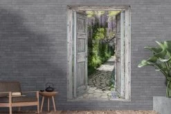 Tuinposter - Doorkijkje - Lente - Bos - Stenen - 120x180 Cm - Tuinschilderij - Tuin- Tuindoek -Philips Hue Winkel 1200x800 465