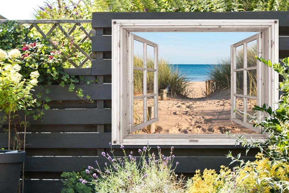 Tuinposter Doorkijk Door Openslaand Wit Raam - Hollandse Duinen - Strand - Zee - 120x90 Cm - Tuindoek - Tuinposter - Tuin Decoratie - Tuinposters Buiten 4 Tuinposter Doorkijk Door Openslaand Wit Raam - Hollandse Duinen - Strand - Zee - 120x90 Cm - Tuindoek - Tuinposter - Tuin Decoratie - Tuinposters Buiten - Afbeelding 2
