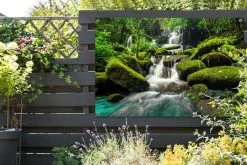 Tuinposter Waterval - Tuindoek - Lichtgroen - Tuinschilderij Voor Buiten - 120x80 Cm - Tuindecoratie -Philips Hue Winkel 1200x800 481