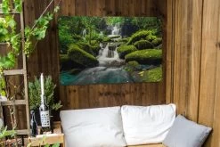 Tuinposter Waterval - Tuindoek - Lichtgroen - Tuinschilderij Voor Buiten - 120x80 Cm - Tuindecoratie -Philips Hue Winkel 1200x800 482