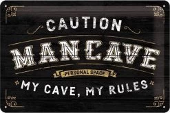 Mancave My Cave My Rules - Metalen Wandbord In Reliëf 20 X 30 Cm