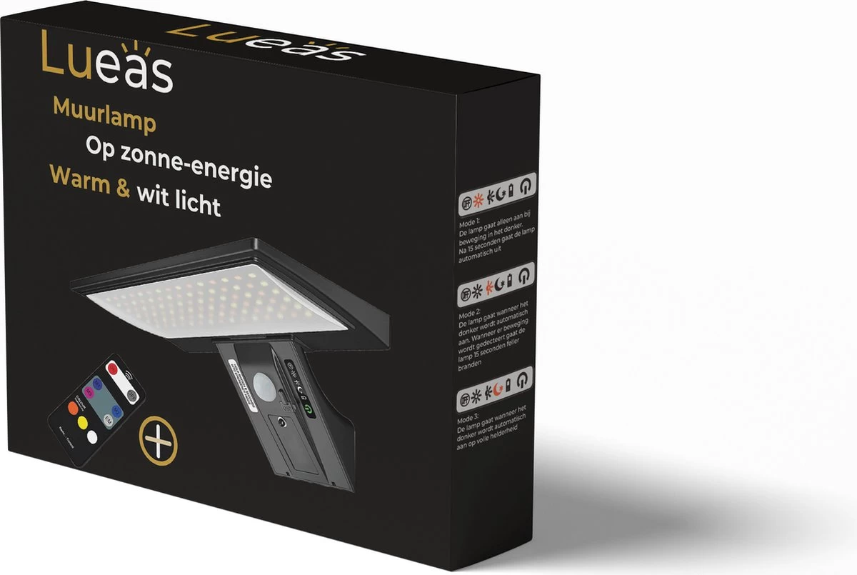 Lueas®- Draadloze LED Muurlamp Met Bewegingssensor – Met Afstandsbediening – Op Zonne-energie - Warm & Wit Licht 8 Lueas®- Draadloze LED Muurlamp Met Bewegingssensor – Met Afstandsbediening – Op Zonne-energie - Warm & Wit Licht - Afbeelding 6