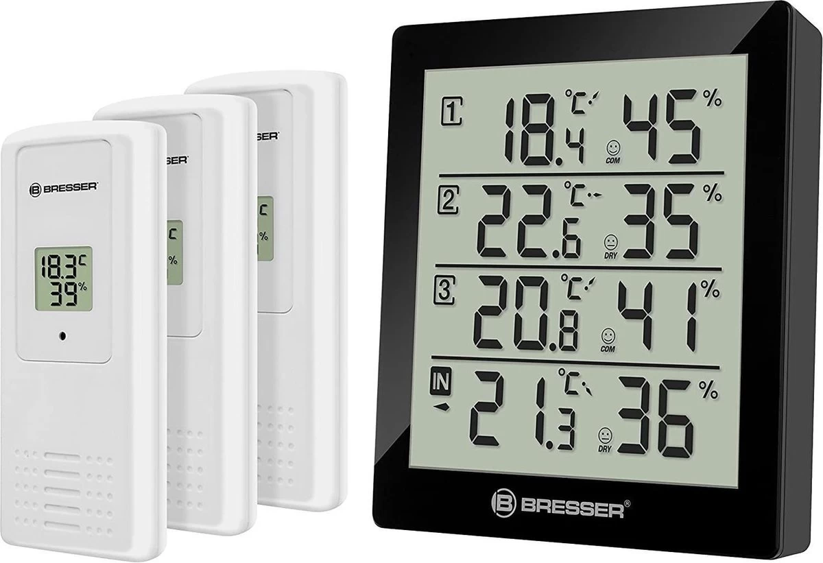 Bresser Weerstation - Temeo Thermo- En Hygrometer - Zwart Incl. 3 Sensoren - Voor Binnen En Buiten 3 Bresser Weerstation - Temeo Thermo- En Hygrometer - Zwart Incl. 3 Sensoren - Voor Binnen En Buiten