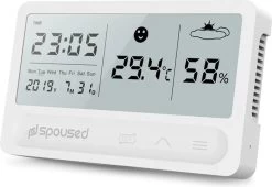 Spoused Digitale Hygrometer - Thermometer Voor Binnen - Luchtvochtigheidsmeter - Weerstation - Wit