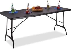 MaxxGarden Vouwtafel - Zwart - Rotanlook - 180x75x74 Cm