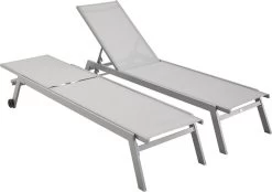 ELSA - Set Van 2 Ligstoelen Van Aluminium En Textileen, Ligbed Multipositioneel Met Wieltjes, Kleur Grijs/lichtgrijs -Philips Hue Winkel 1200x846 2