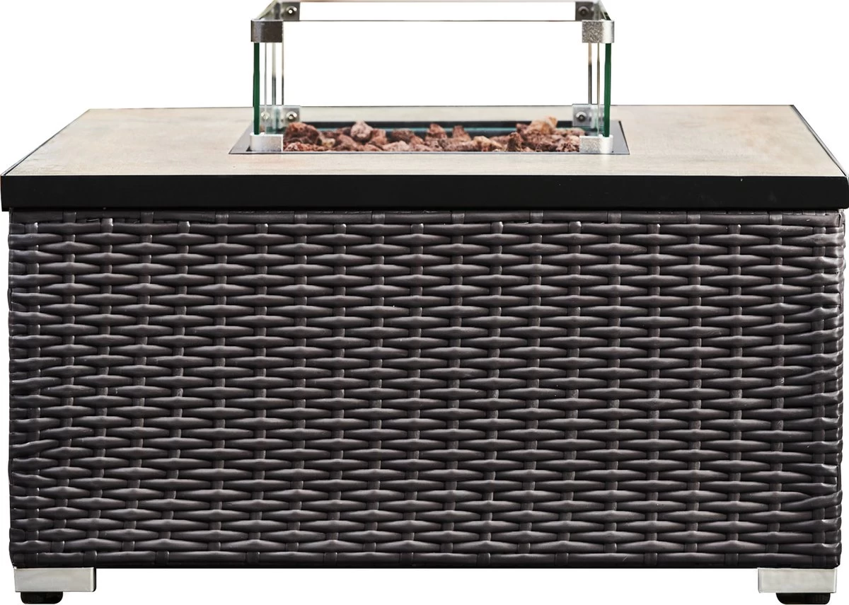 Teamson Home Vierkant Propaan Gas Vuurtafel - Vuurkorf Buiten - Geen Rook - Terrashaard - Rotan/Metaal - Met Windscherm, Lavastenen & Omslag 17 Teamson Home Vierkant Propaan Gas Vuurtafel - Vuurkorf Buiten - Geen Rook - Terrashaard - Rotan/Metaal - Met Windscherm, Lavastenen & Omslag - Afbeelding 15