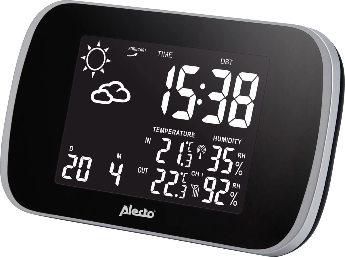 Alecto WS-1650 Weerstation - Draadloze Buitensensor En Geanimeerde Weersvoorspelling - Zwart 5 Alecto WS-1650 Weerstation - Draadloze Buitensensor En Geanimeerde Weersvoorspelling - Zwart - Afbeelding 3