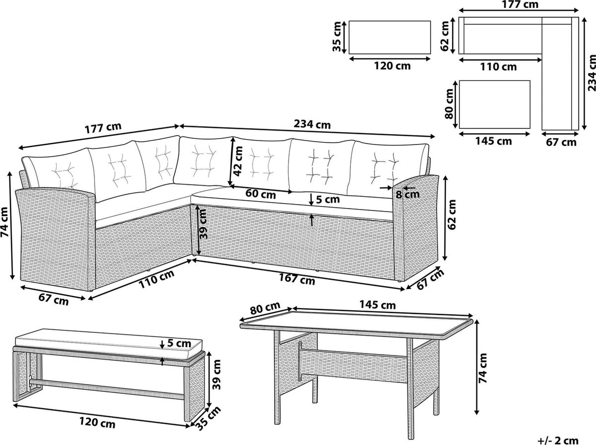 Beliani VITERBO - Loungeset Voor 8 - Grijs - PE Rotan 19 Beliani VITERBO - Loungeset Voor 8 - Grijs - PE Rotan - Afbeelding 17
