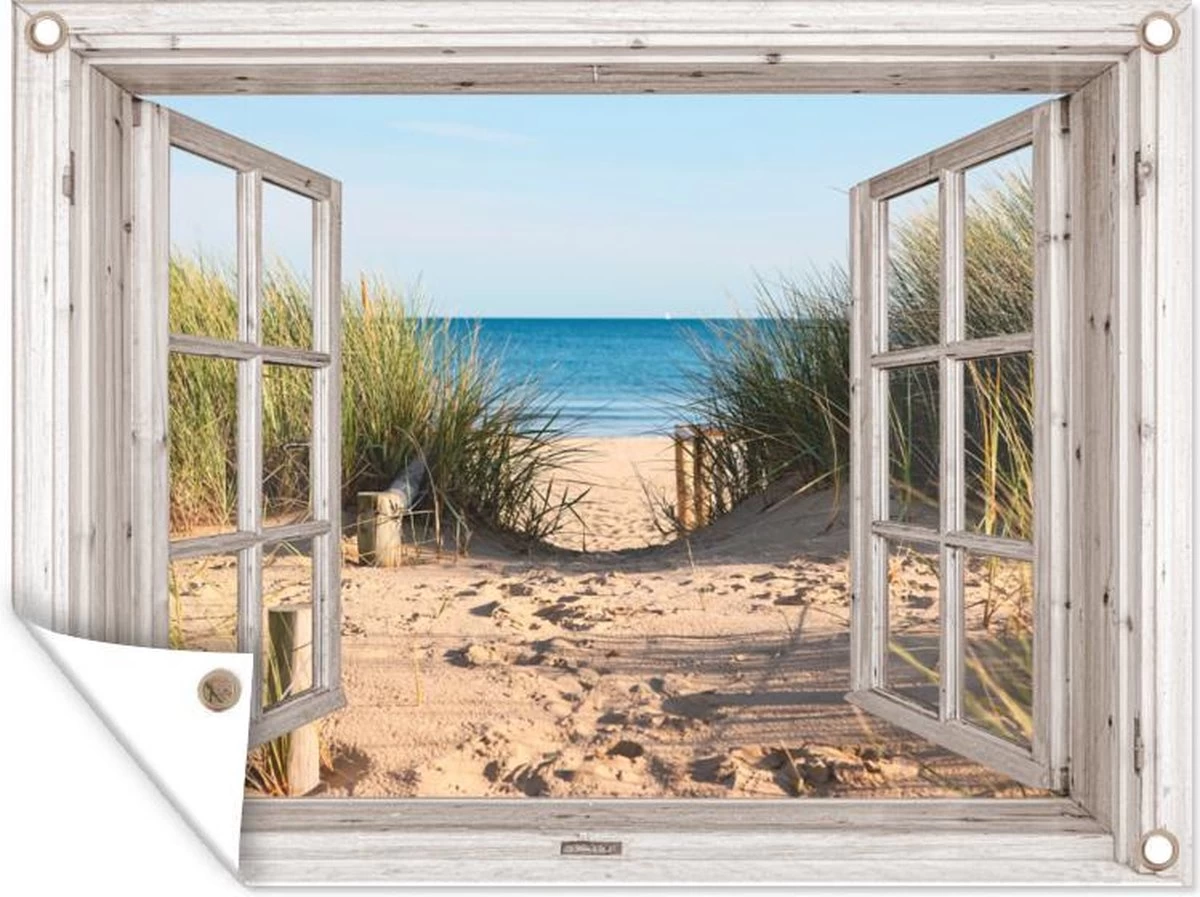 Tuinposter Doorkijk Door Openslaand Wit Raam - Hollandse Duinen - Strand - Zee - 120x90 Cm - Tuindoek - Tuinposter - Tuin Decoratie - Tuinposters Buiten 3 Tuinposter Doorkijk Door Openslaand Wit Raam - Hollandse Duinen - Strand - Zee - 120x90 Cm - Tuindoek - Tuinposter - Tuin Decoratie - Tuinposters Buiten