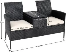Casaria Tuinbank Polyrattan – 2 Zitter Incl. Tafel & Kussens – Zwart -Philips Hue Winkel 1200x899 21