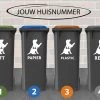 Container Stickers - Voordeelset 4 Stuks - 15x20 Cm - Container / Kliko Sticker Huisnummer - Afvalcontainer Sticker - Klikosticker - Hond Met Huisnummer En Tekst: Plastic, Papier, GFT En Restafval