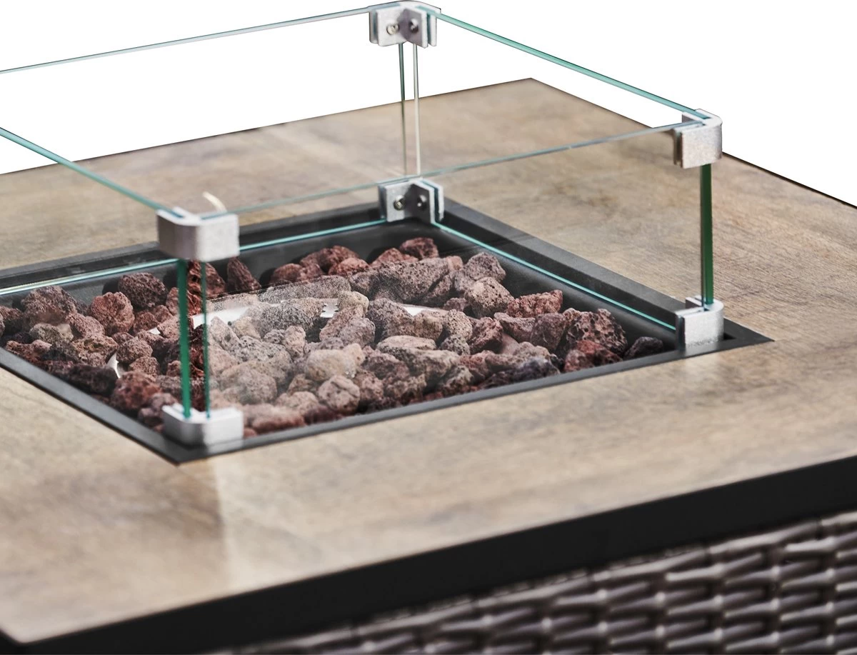 Teamson Home Vierkant Propaan Gas Vuurtafel - Vuurkorf Buiten - Geen Rook - Terrashaard - Rotan/Metaal - Met Windscherm, Lavastenen & Omslag 12 Teamson Home Vierkant Propaan Gas Vuurtafel - Vuurkorf Buiten - Geen Rook - Terrashaard - Rotan/Metaal - Met Windscherm, Lavastenen & Omslag - Afbeelding 10