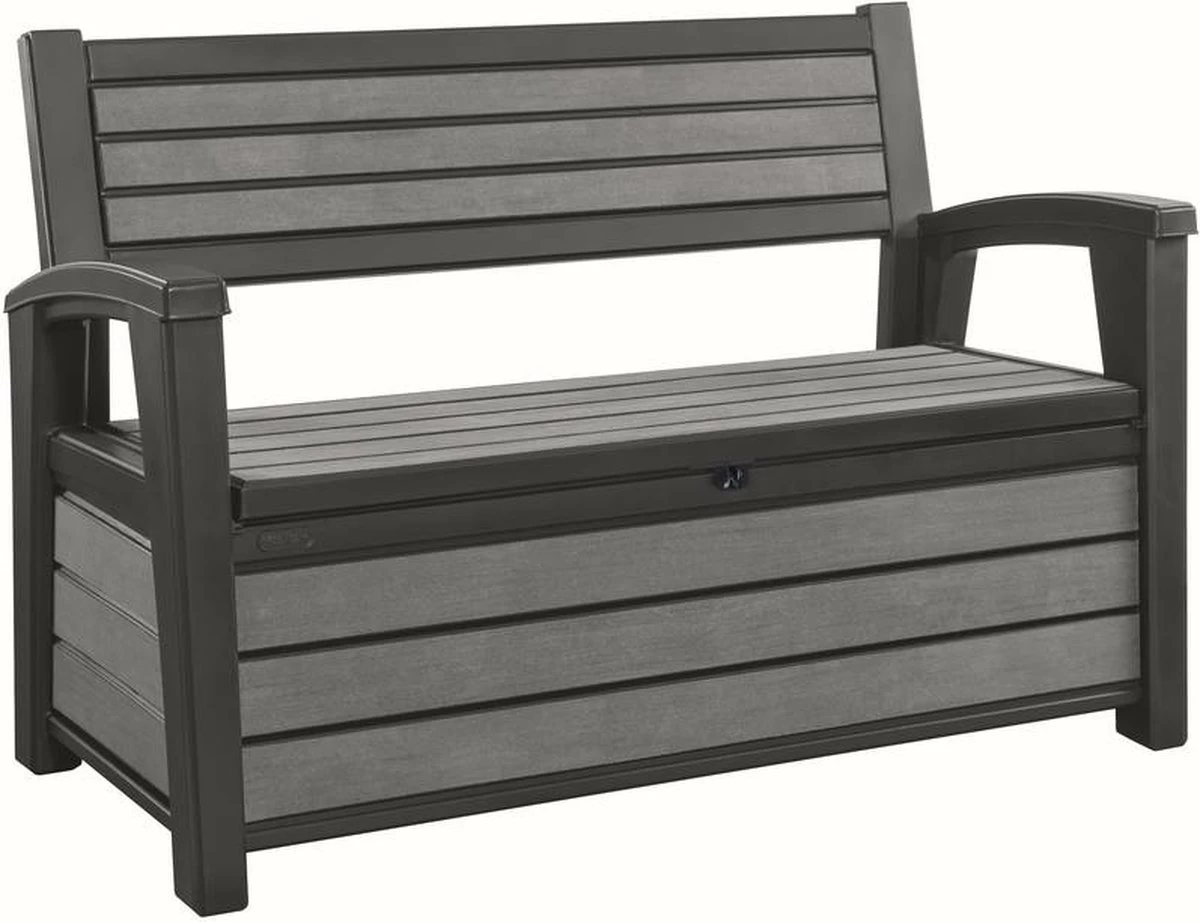 Keter - Hudson Bench Box - 2-zits Bank - Opbergbox - Hout Look & Feel - 227L - 138x63x89cm - Antraciet 15 Keter - Hudson Bench Box - 2-zits Bank - Opbergbox - Hout Look & Feel - 227L - 138x63x89cm - Antraciet - Afbeelding 13