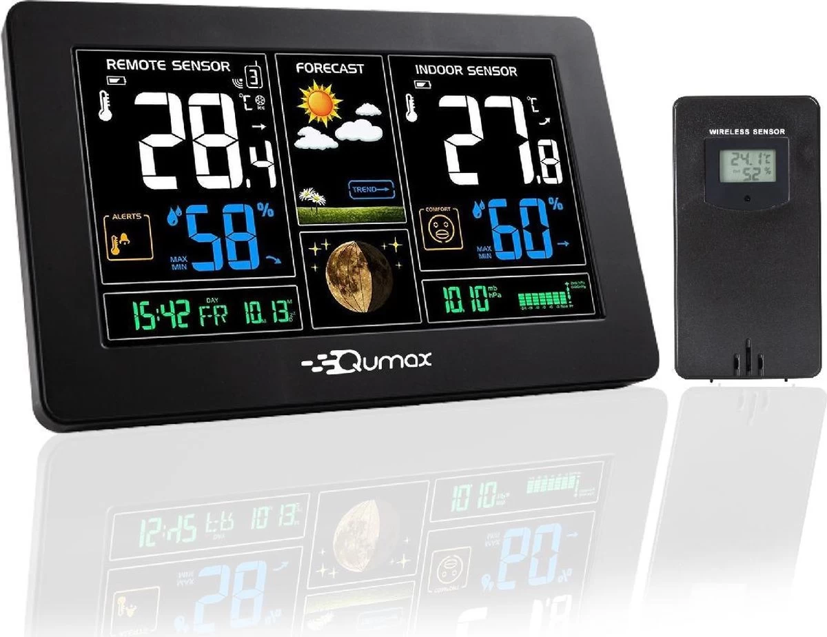 Qumax Weerstation Binnen En Buiten - Draadloos Weerstation Met Buitensensor Tot 60 Meter Bereik - Waterdicht 3 Qumax Weerstation Binnen En Buiten - Draadloos Weerstation Met Buitensensor Tot 60 Meter Bereik - Waterdicht