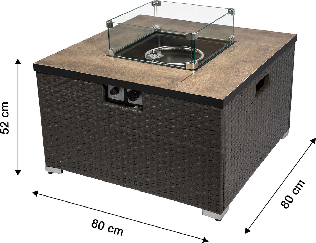 Teamson Home Vierkant Propaan Gas Vuurtafel - Vuurkorf Buiten - Geen Rook - Terrashaard - Rotan/Metaal - Met Windscherm, Lavastenen & Omslag 20 Teamson Home Vierkant Propaan Gas Vuurtafel - Vuurkorf Buiten - Geen Rook - Terrashaard - Rotan/Metaal - Met Windscherm, Lavastenen & Omslag - Afbeelding 18