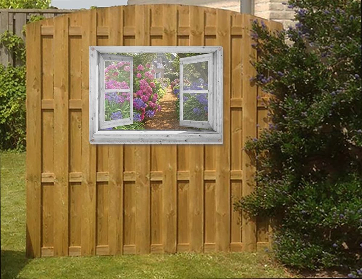 Tuinposter - 90x65 Cm - Doorkijk - Wit Venster Hortensia Tuin - Tuindecoratie - Tuindoek - Tuin Decoratie - Tuinposters Buiten - Tuinschilderij 5 Tuinposter - 90x65 Cm - Doorkijk - Wit Venster Hortensia Tuin - Tuindecoratie - Tuindoek - Tuin Decoratie - Tuinposters Buiten - Tuinschilderij - Afbeelding 3