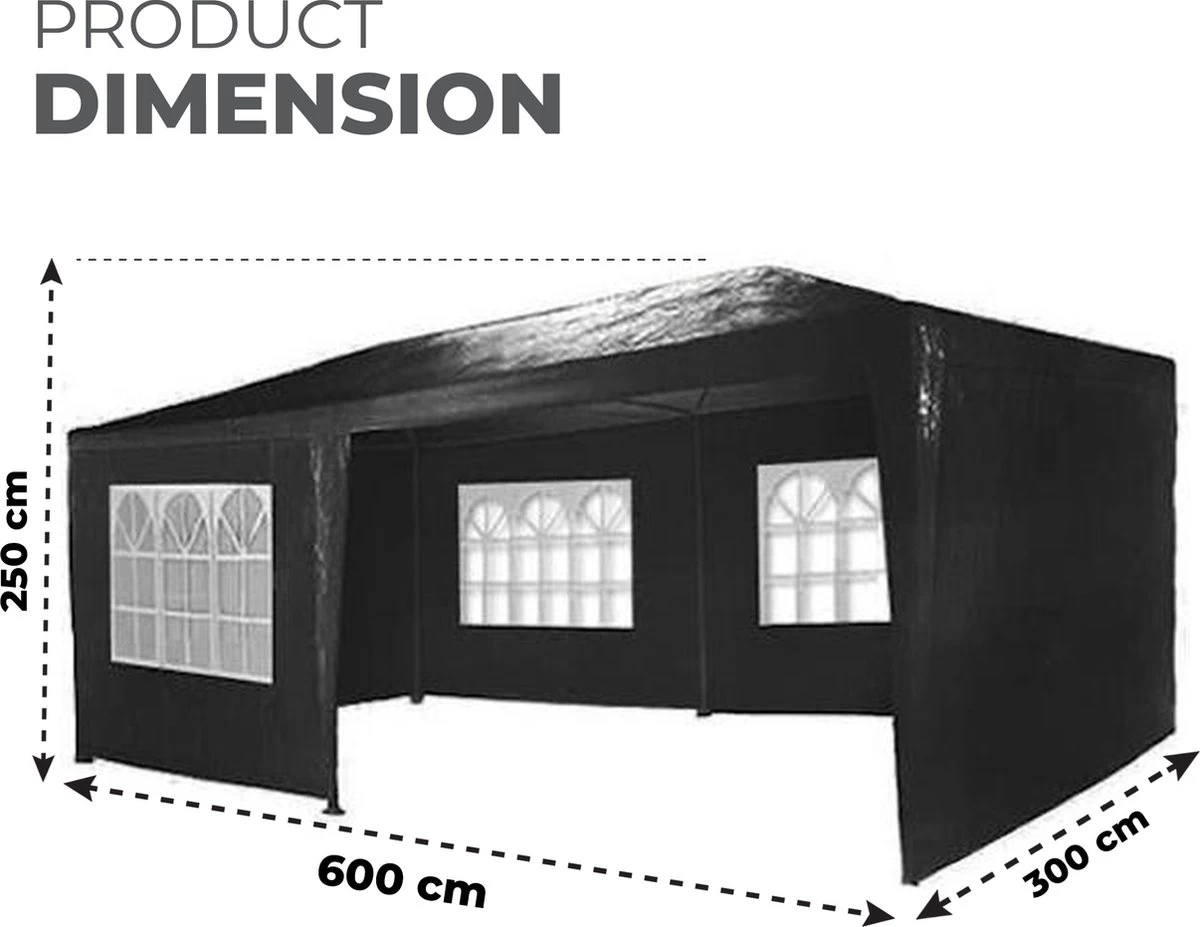 MaxxGarden Partytent - Paviljoen - 3x6m - Incl. Zijwanden - Waterdicht - Zwart 5 MaxxGarden Partytent - Paviljoen - 3x6m - Incl. Zijwanden - Waterdicht - Zwart - Afbeelding 3